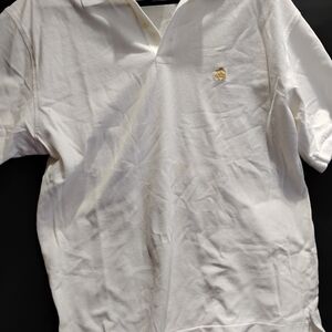 White Polo Shirt with Small Gold Embroidered Logo